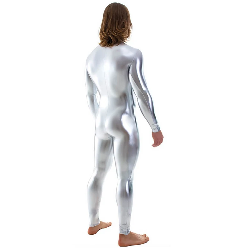 Мужской костюм Зентаи блестящий металлический с длинными рукавами и молнией