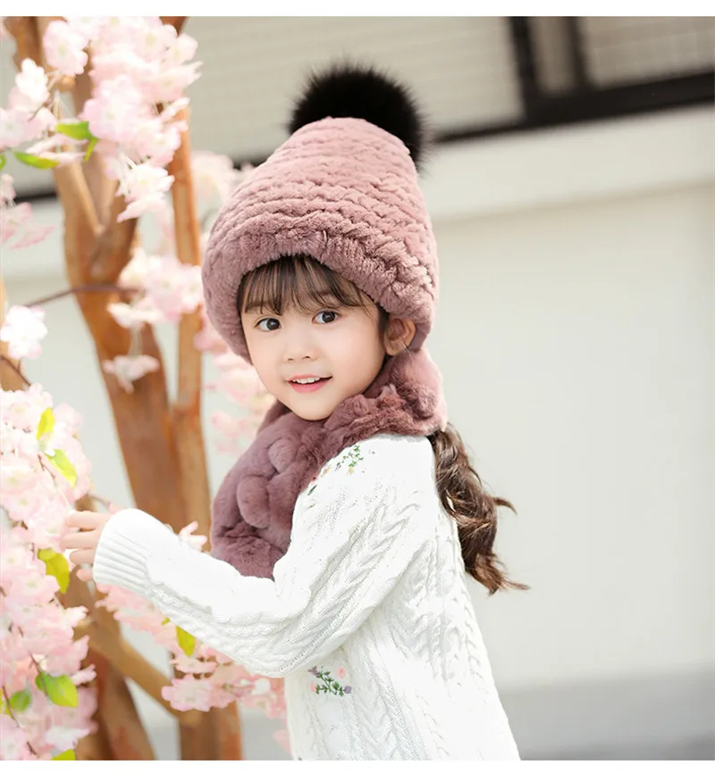 2019 детский меховой шарф шапка комплект из мягкой кроличьей кожи теплый модный