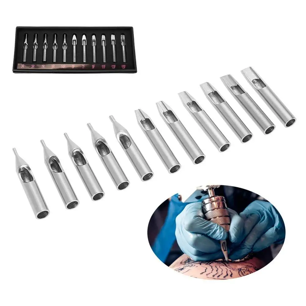 11pcs/set Stainless Steel Tattoo Tips Kit Nozzle 11 Sizes Assorted Mixed For Needles & Machine Free Shipping | Красота и здоровье