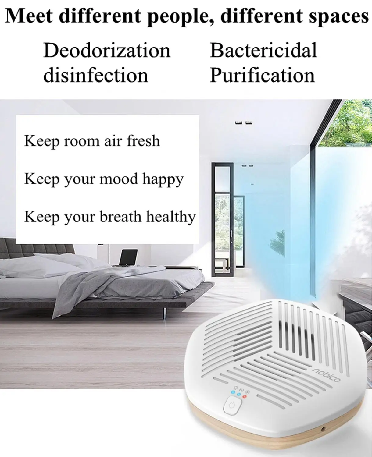 

NBO-XD05 portable air purifier home charging negative ion ozone in addition to formaldehyde odor sterilization