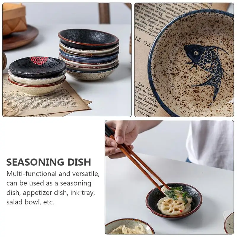 

8Pcs Ceramic Sauce Dish Seasoning Dish Small Appetizer Plate (Random Color)
