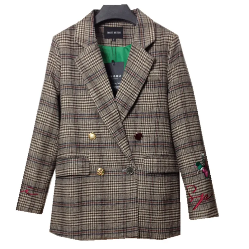 

Fashion retro woolen small suit jacket spring and autumn women's new style Slim wild temperament high-end embroidery Blazers