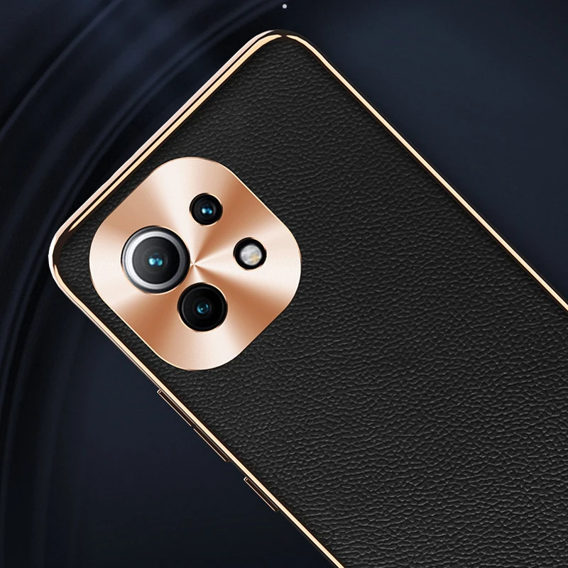 

Vpower For Xiaomi mi11 m11 PU leather Case Full Protector Cover Electroplating soft frame For Xiaomi Mi 11 Lens protector Shell