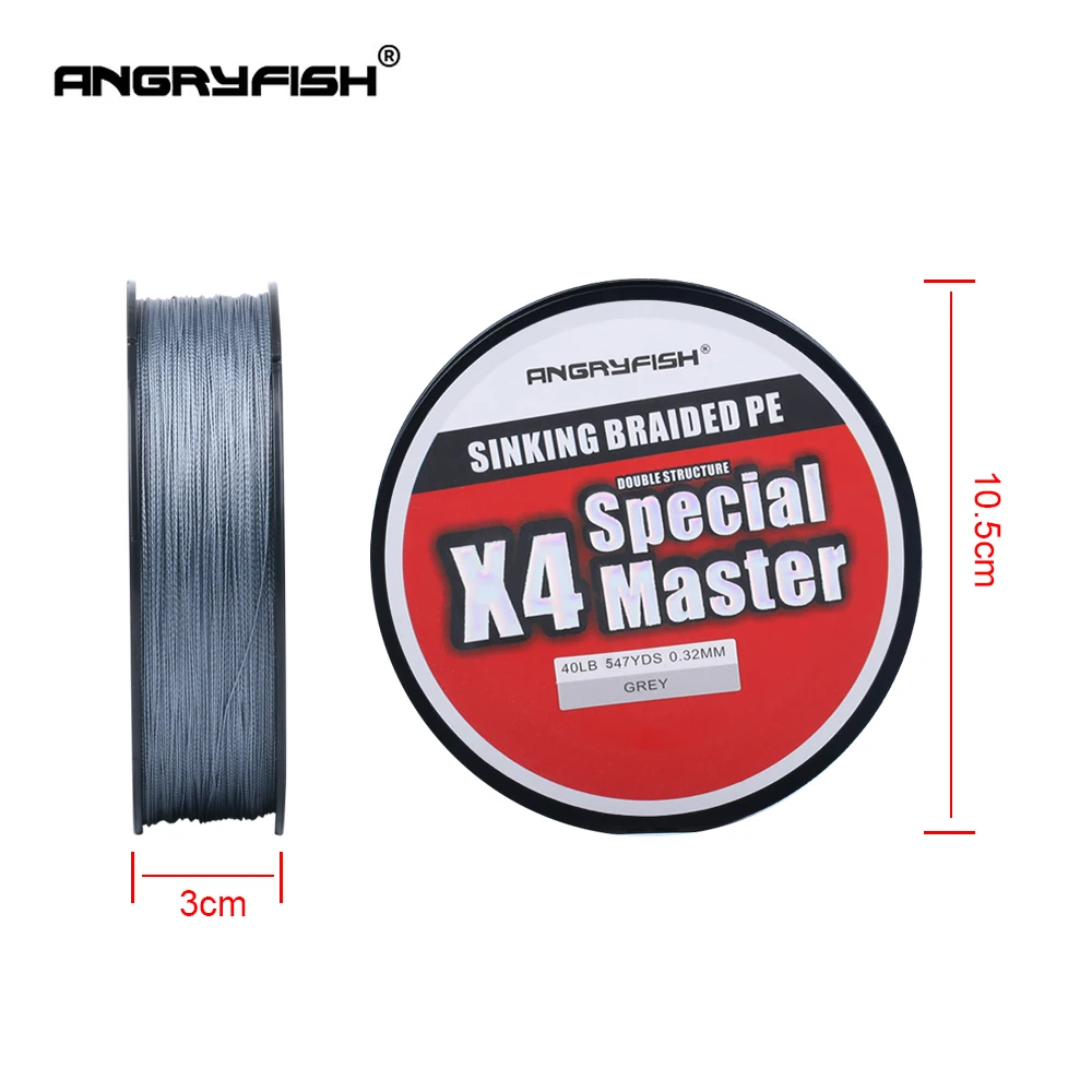Плетеная леска Angryfish X4 500 м серия Master 4 + 1 быстротонущая двойная структура гладкая