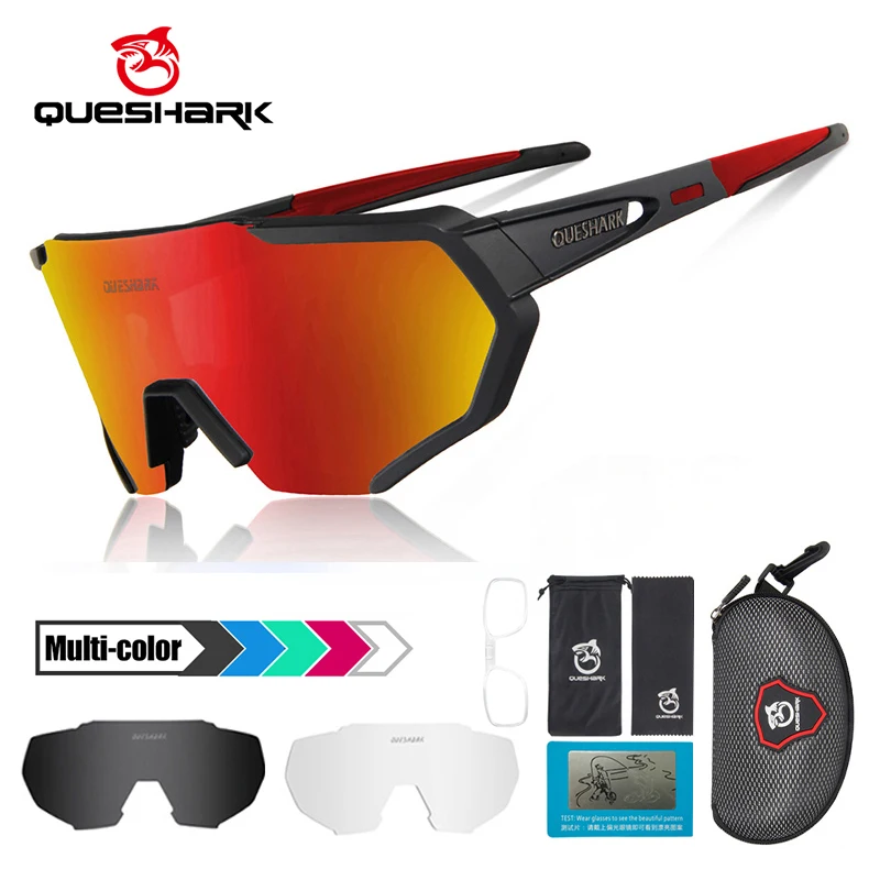 

QUESHARK Professional Big Frame HD Polarized Cycling Sunglasses 3 Lens/Set Road Bike Bicycle Glasses MTB Goggles Eyewear QE42