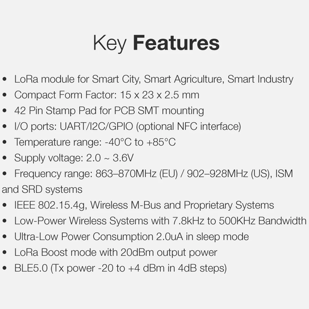 Беспроводной модуль LoRa RAK4600 с чипом RF52832 MCU SX1276 поддержка BLE 5 0 LoRaWAN 1.0.2 протоколов