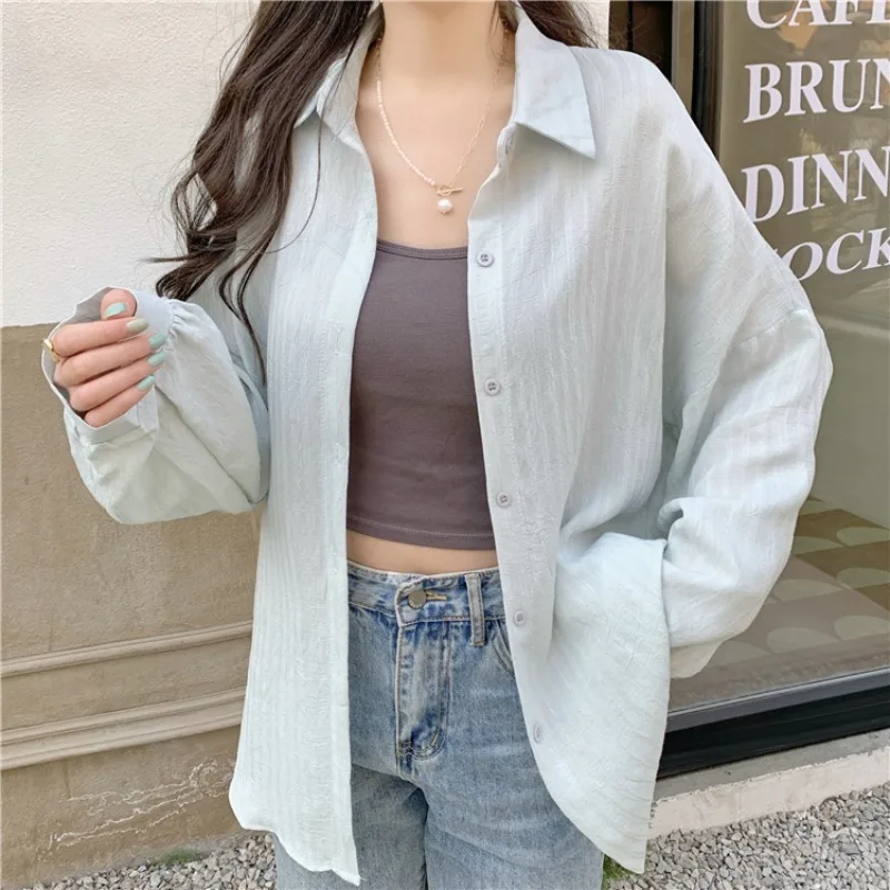 

Summer Ins Casual Shirt Women's Loose Thin Lazy Sun Protection Shirt Cardigan Design Sense Niche Shirt Top