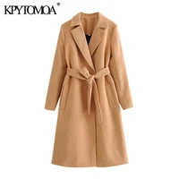 kpytomoa women 2021 fashion with belt side pockets woolen coat vintage long sleeve back vents female outerwear chic overcoat