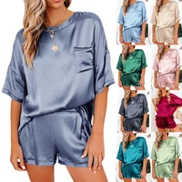 2021 summer new pajamas women pure satin silk home wear short sleeve shorts irregular two piece suit lounge wear bedroom set