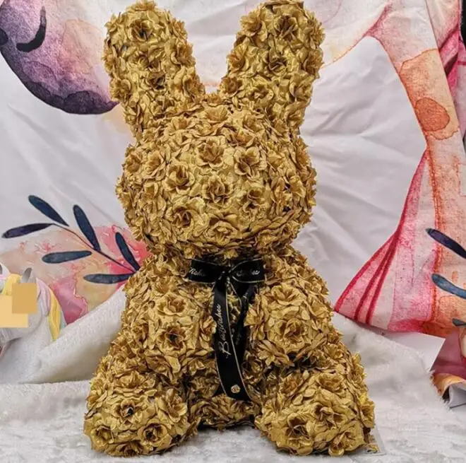 40cm Rabbit Золотая Серебряная роза цветок медведь Искусственные цветы собака кролик пена роза цветок рождественские подарки для женщин подарок на день Святого Валентина - Цвет: 40cm Rabbit