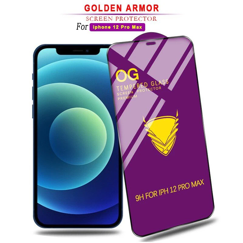

1DS Golden Armor Protective Glass For iPhone11 12 13 Pro MAX Mini 7 8 Plus X XS XR Max SE2 Tempered Glass Screen Protector Film