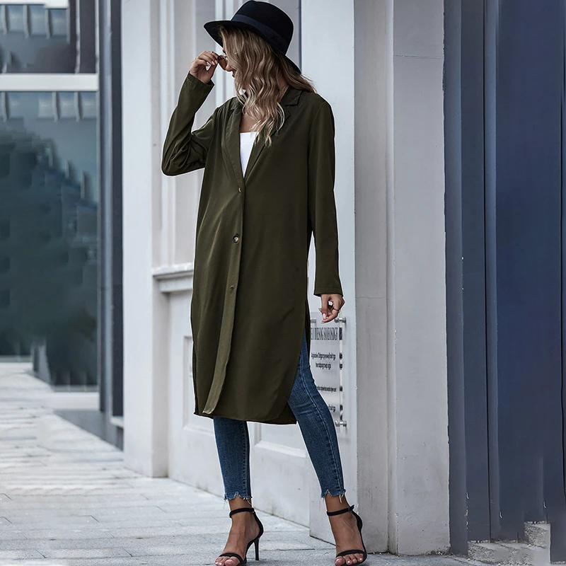 

New Fashion Winter Clothes Women Casual Women's Long Suit Jacket Single-breasted Trench Coat Women Army Green, Sizes S-XL