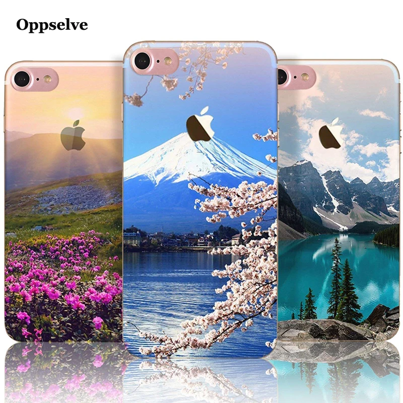 

Soft Landscape Scenery painted Case For iPhone 8 7 6 6s Plus Forest mountain Case back cover For iphone 7 Plus Cover Cases Coque