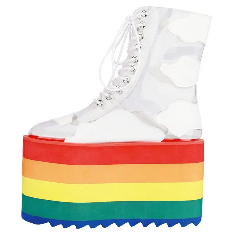 

2020 rainbow high heel women's boots sexy transparent party shoes women's boat high platform women's Boots