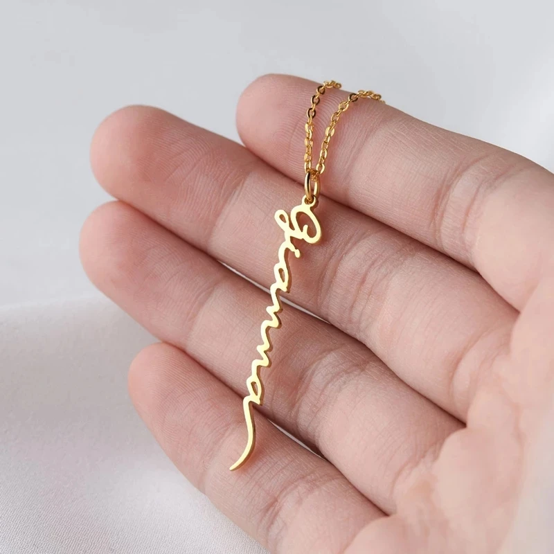 

Custom Vertical Handwriting Name Necklace Stainless Steel Personalized Signature Nameplate Pendant Necklace Women Jewelry Gifts