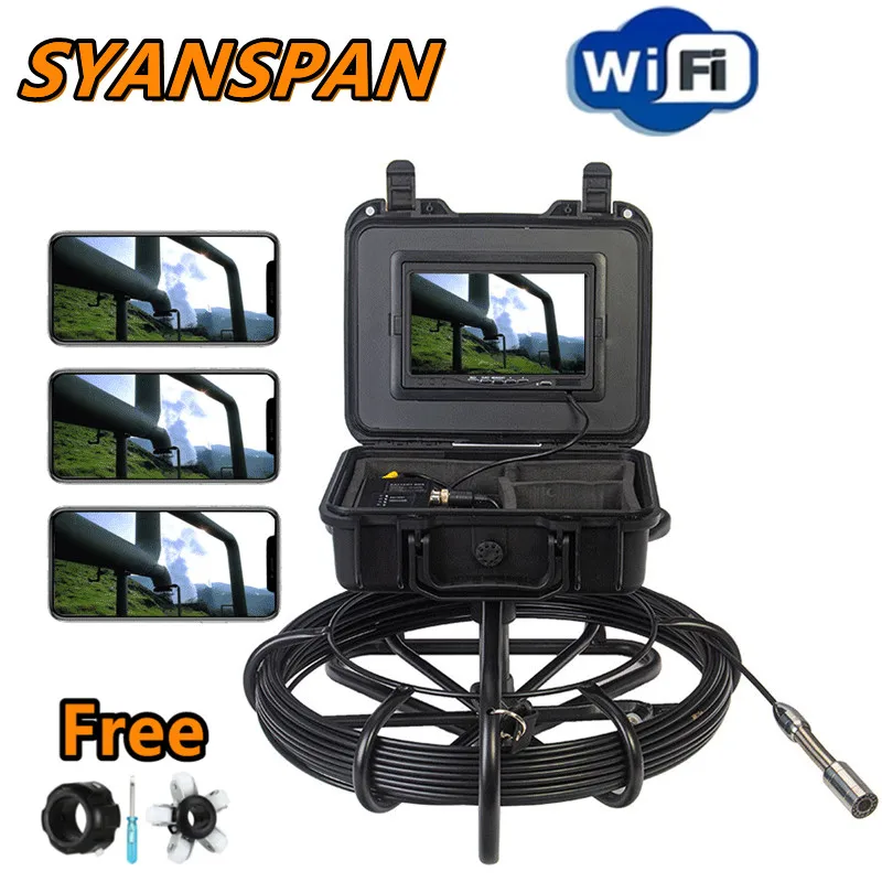 

7"/9” Wireless WiFi 10M-100M SYANSPAN Black Fiberglass Cable HD Sewer Drain Pipe Inspection Camera,Pipeline Industrial Endoscope