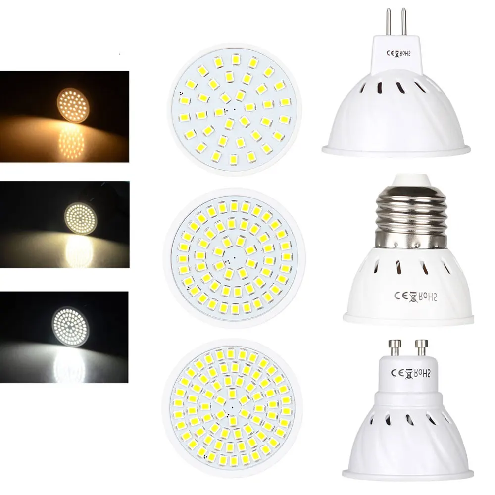 

Светодиодный точечный светильник GU10 E27 MR16, светодиодная лампочка 36 54 72LED s 2835 SMD, светильник ый белый и холодный белый свет для домашнего свети...