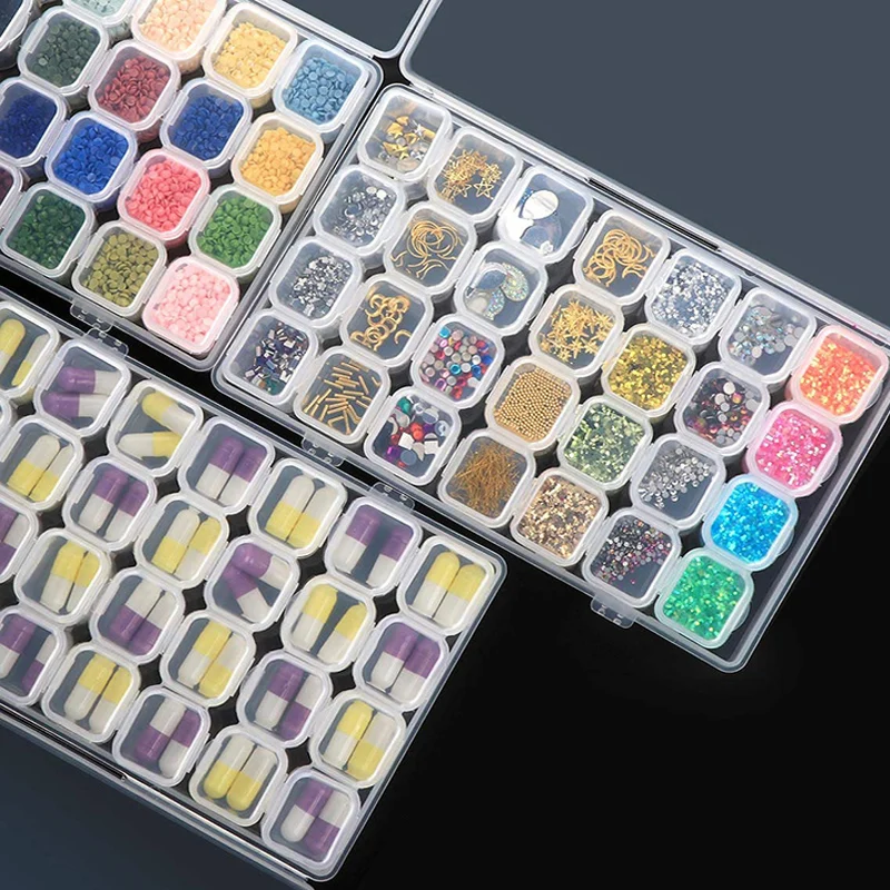 

28/56/224 Slot Transparent Plastic Storage Box Diamond Painting Accessories Tool Nail Art Rhinestone Bead Storage Box