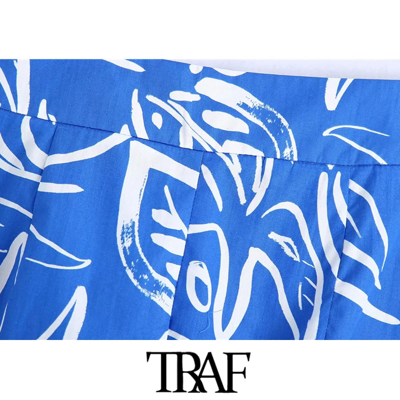 

TRAF Women Chic Fashion Draped Printed Asymmetry Mini Skirt Vintage High Waist Side Zipper Female Skirts Mujer