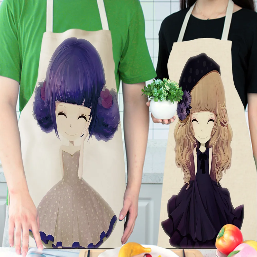 

Женские Кухонные фартуки с принтом для креативных девушек, водонепроницаемые маслостойкие фартуки шеф-повара из хлопка и льна с защитой от ...