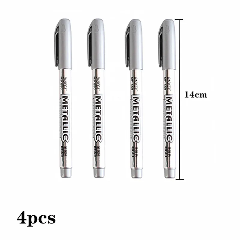 4pcs Silver Металлический цветной водонепроницаемый Перманентный художественный маркер для рисования 1,5 мм DIY Манга ручки для рисования канцелярские товары офисные школьные товары для рукоделия - Цвет: 4pcs Silver