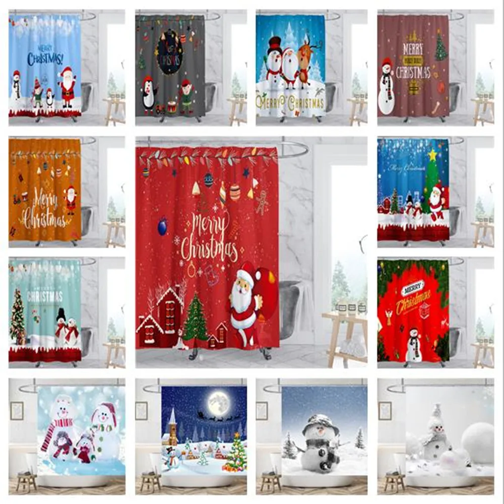 

Занавеска для душа в ванную комнату с рождественским рисунком снеговика Санта-Клауса оленя водонепроницаемые украшения для дома из полиэс...