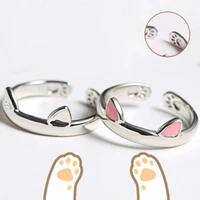 cute silver color cat pink ears adjustable rings for women wedding engagement fashion jewelry 2019 new