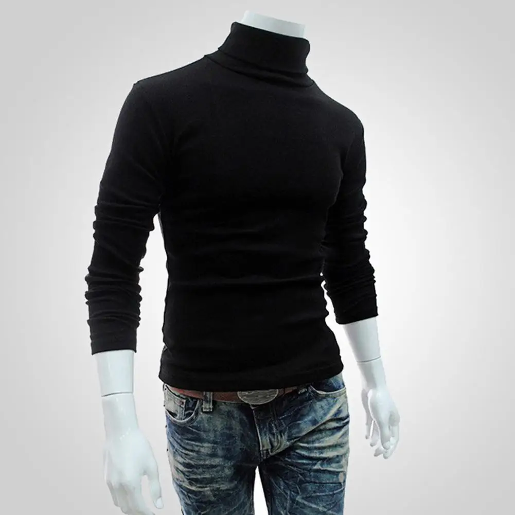 

Long Sleeve Turtleneck Men Pullover Soft Solid Color Stretchy Knitted Shirt for Autumn Winter