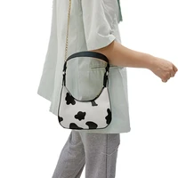 women small fashion pu leather retro crossbody bag perfect gift handbag cow pattern chain moon shoulder messenger bag
