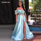 Smileven небесно-голубые Кафтан Вечерние платья с открытыми плечами кристаллы арабские платья для особых случаев Сексуальные вечерние платья