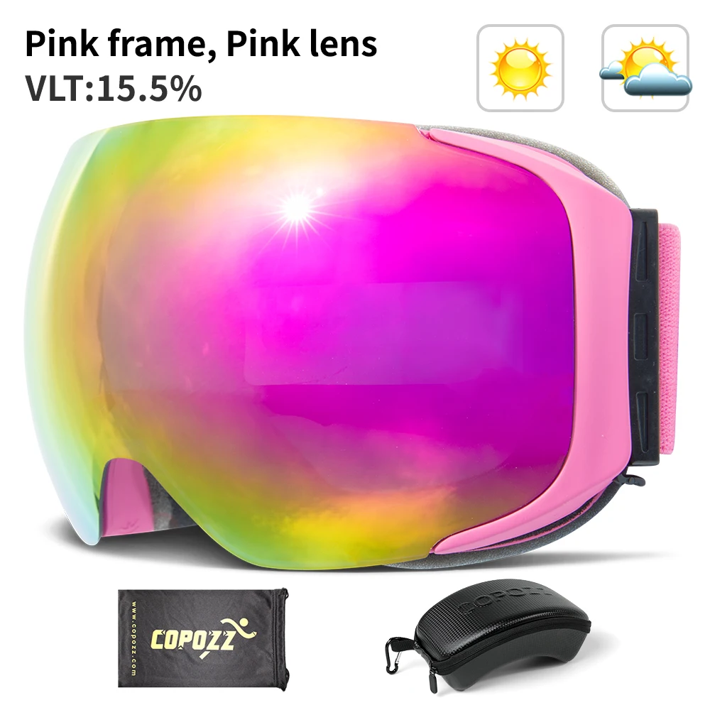 Pink lens COPOZZ бренд Магнитные очки для катания на лыжах и сноуборде с чехол анти-туман UV400 двойной защиты объектива Для мужчин и Для женщин Горные лыжи очки - Цвет: Pink lens