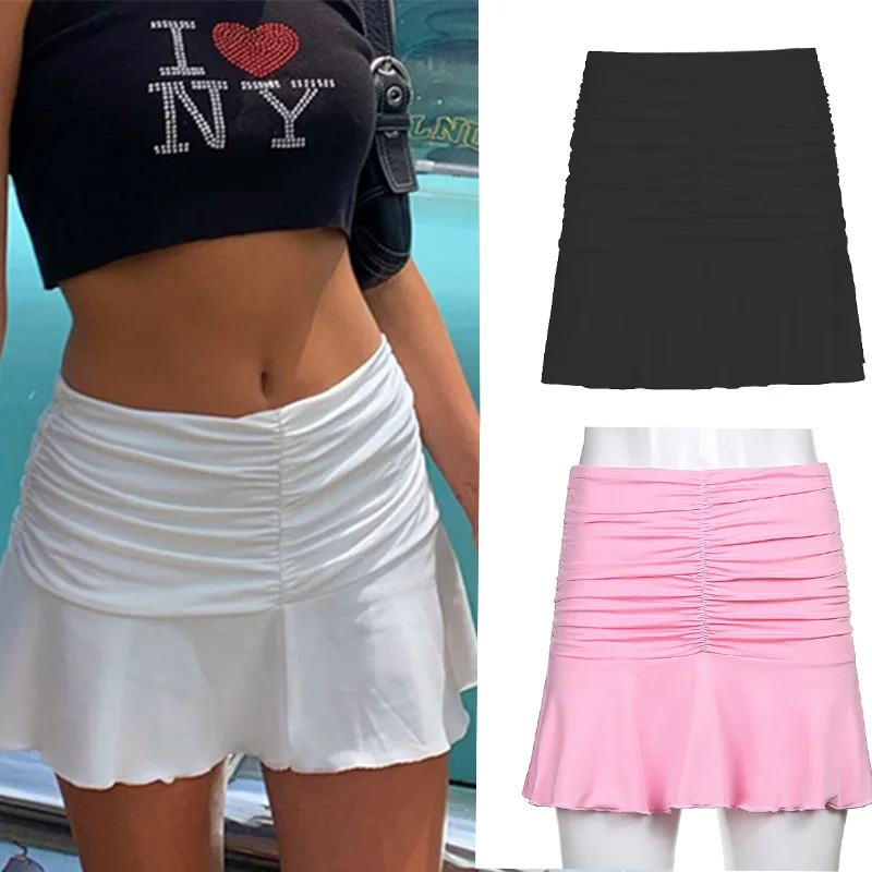 

90s Mini Skirt Ladies Fashion Trend Y2K Summer Beachwear White Pink Harajuku Skirt Fashion Pleated Skirt Female High Waist