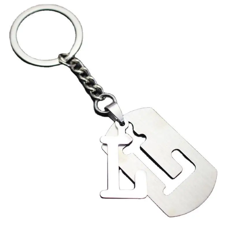 

New Design 26 Letters Hollow Out Key Chain Custom Name Stainless Steel Key Ring Laser engraving for Men Women Personalized Gift