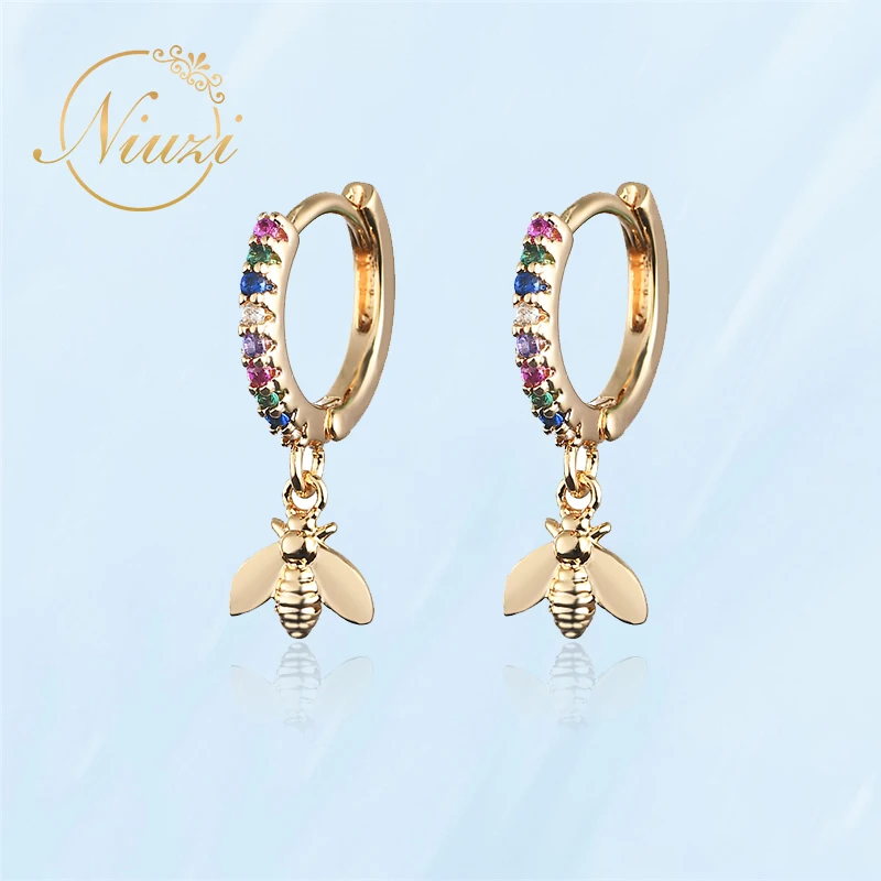 

Fashion Unusual Creative Bee Dangle Earrings For Women Vintage Colorful Crystal Hoop Ear Buckle Teen Girls Personalized Jewelry