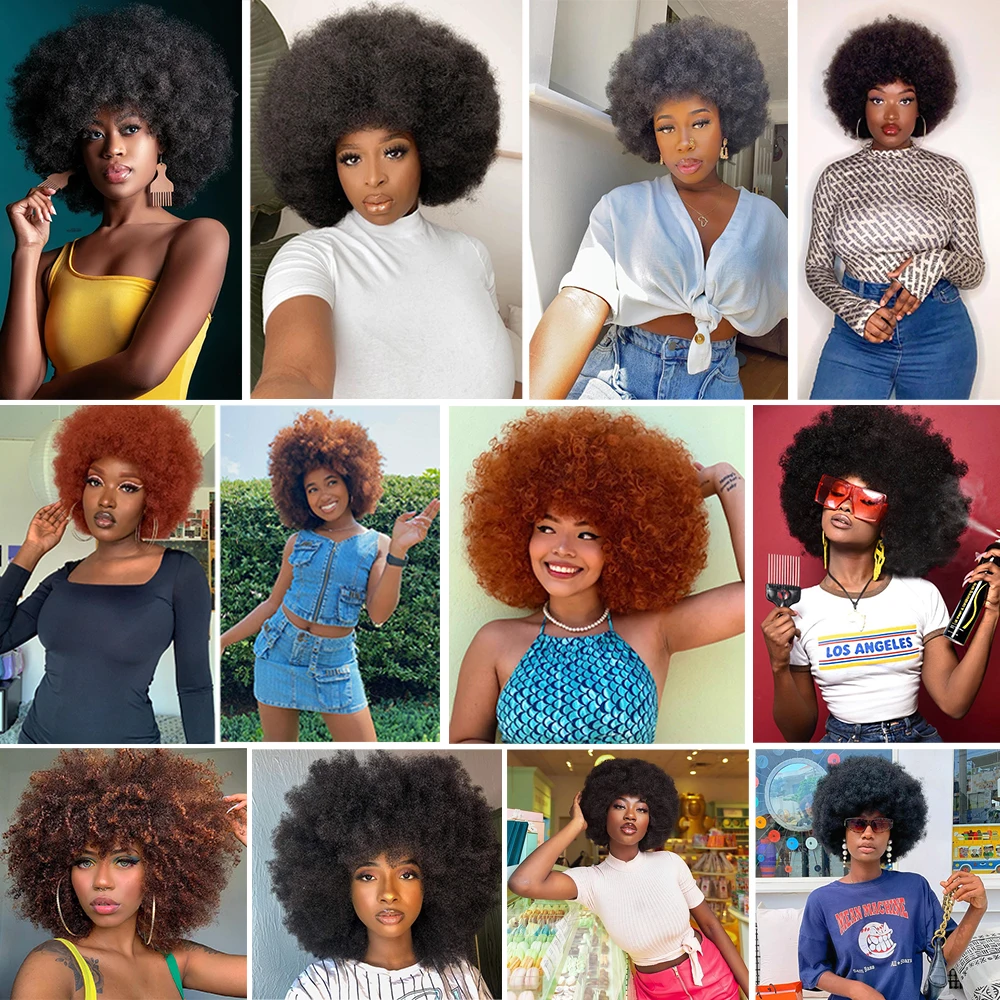 Afro Kinky Curly Wig With Bangs Short Fluffy Hair Wigs For Black Women Synthetic Ombre Glueless Cosplay Natural Blonde Wigs