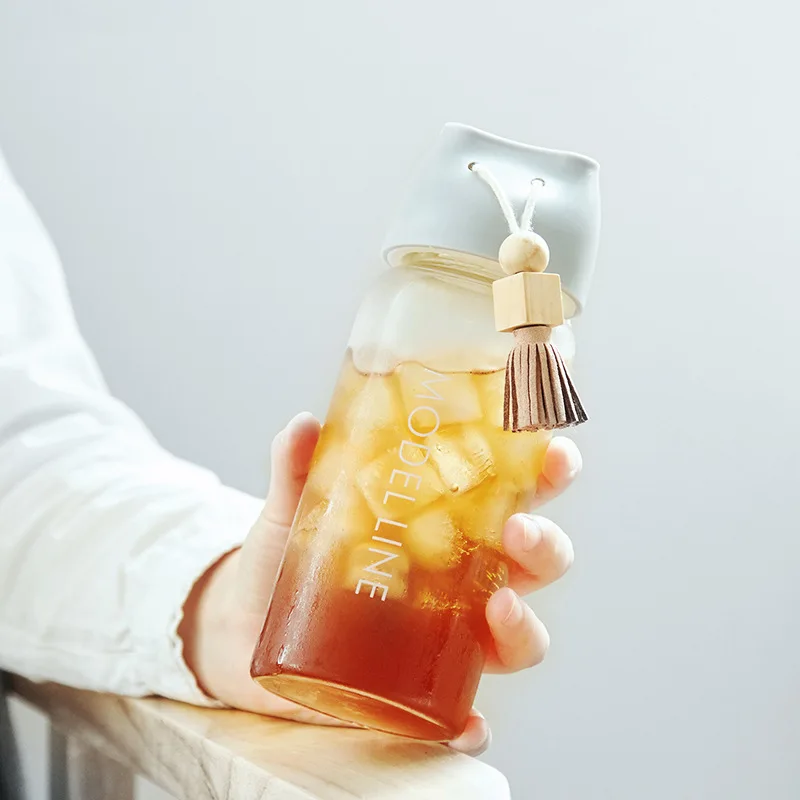 400 мл деревянный шар бахромой Стекло портативные бутылки для воды бытовой сок