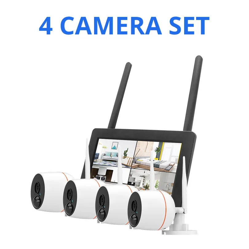 4 cameras set Weтранс 4CH 1080P Беспроводная cctv камера система безопасности комплект Wifi NVR сенсорный экран двухсторонний аудио уличные камеры видеонаблюдения набор - Цвет: 4 cameras set