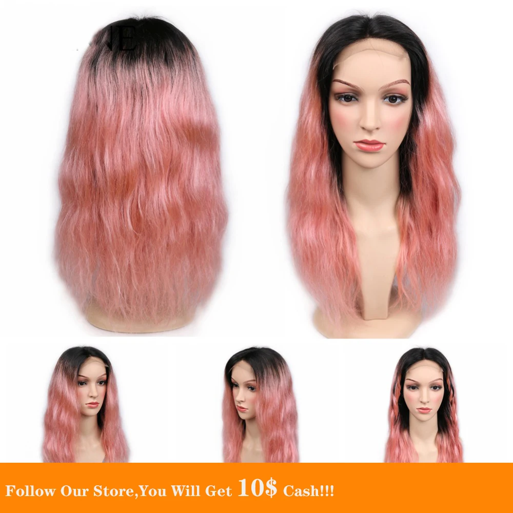 Ombre 1B розовый 13X4 кружевные передние человеческие волосы парики натуральные