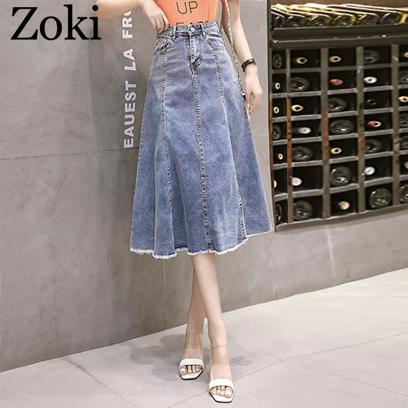 Зоки с высокой талией для женщин джинсовая юбка лето элегантная обувь подвесками