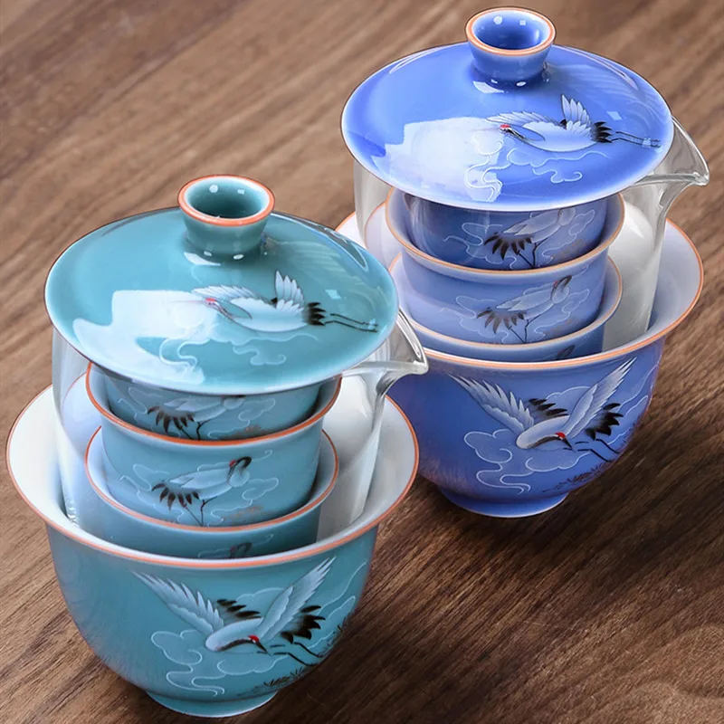 Портативный сине-белый фарфоровый чайник чайная чашка старинный глазурованный