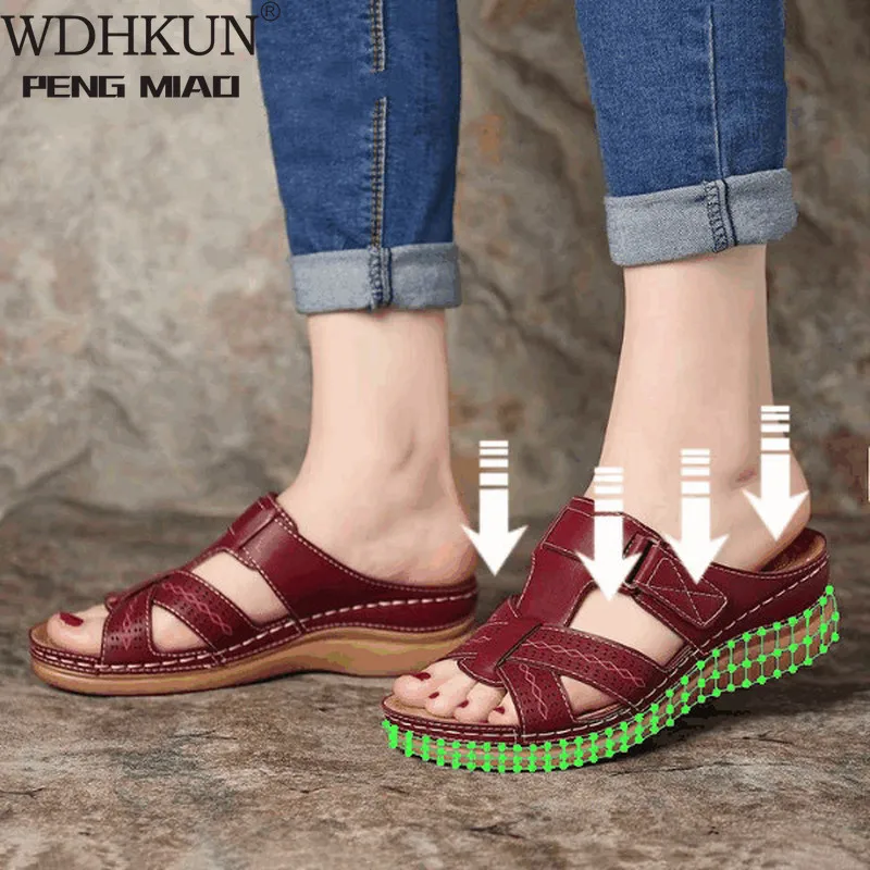 

2020 Summer Women Flat Sandals Buckle Strap Ladies Slides Comfortable Home Beach Slip On Wedges Women Shoes Plus Female Slippers