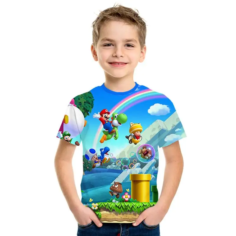 Новинка 2019 года детская футболка в стиле Харадзюку с 3d принтом Супер Марио для