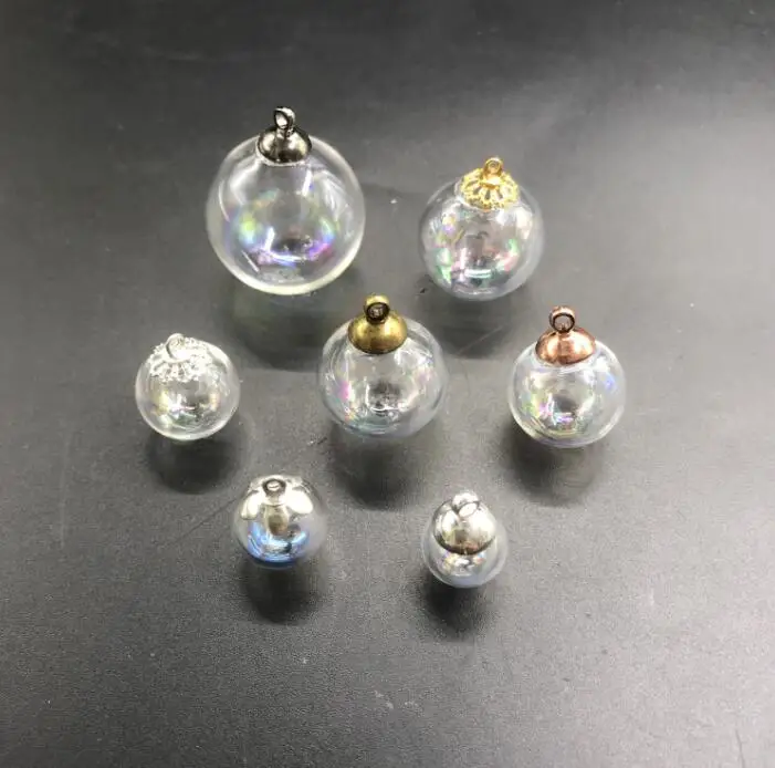 6/8/10/12/14/16/18/20/25mm Mini hollow rainbow glass ball with beads cap set orb vials pendant bottle globe jewelry | Дом и сад