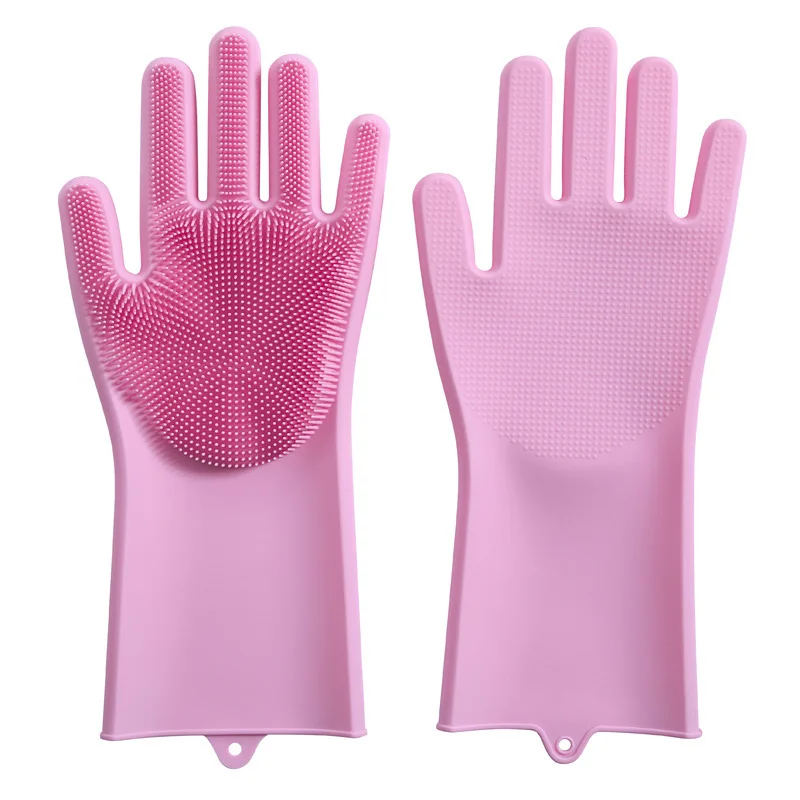 

A Pair Multifunction Silicone Durable Waterproof Dishwashing Gloves With Brush Use For Kitchen Household Cleaning