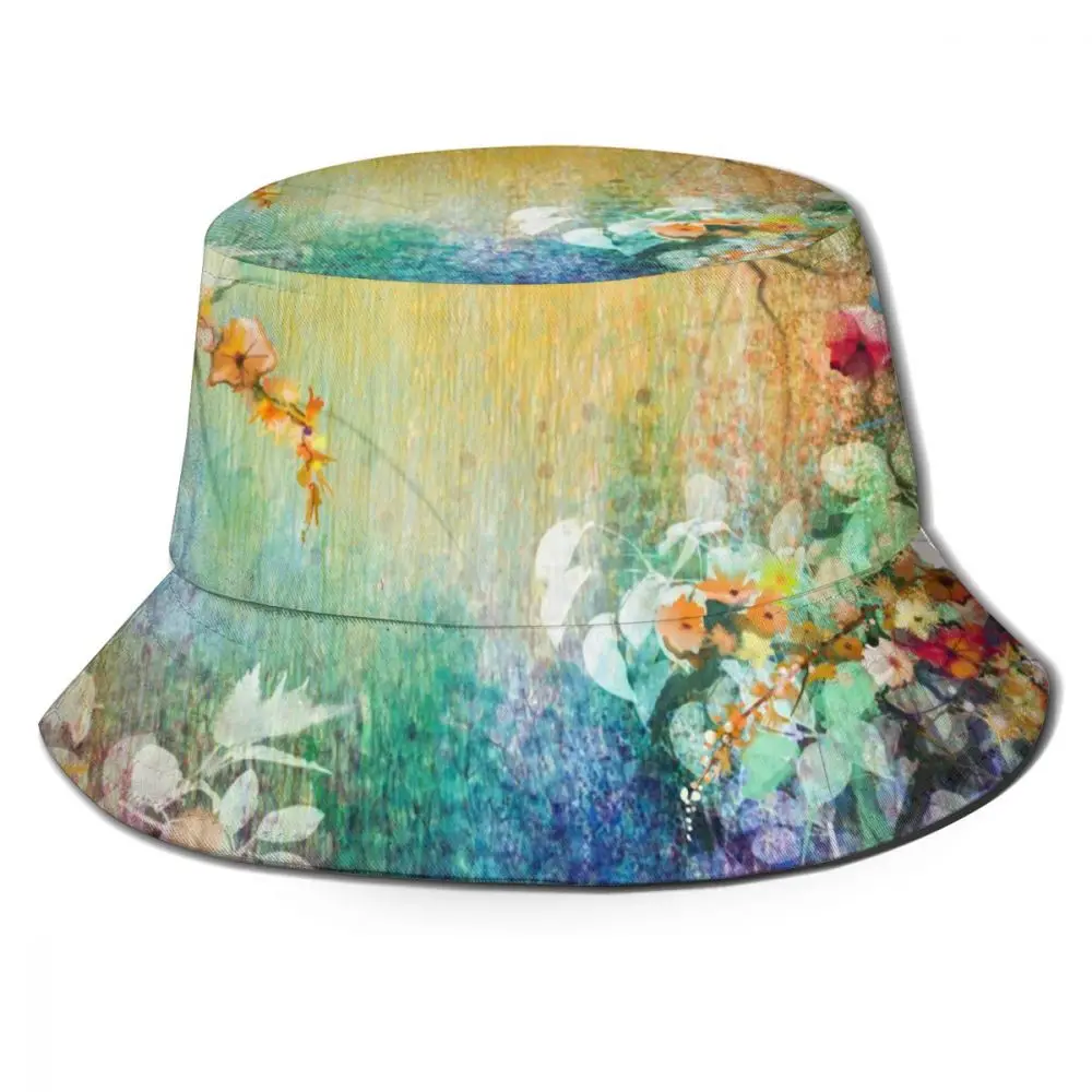 

CINESSD Bucket Hat Unisex Bob Caps Hip Hop Gorros Abstract Watercolor Floral Painting Summer Panama Cap Beach Sun Fishing Hat