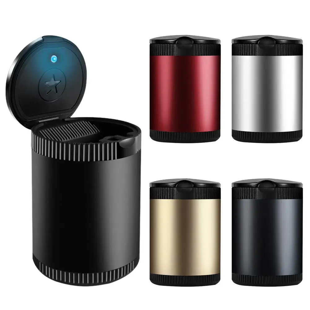 

Автомобильная пепельница со светодиодсветильник из алюминиевого сплава, портативная Бездымная Автоматическая пепельница, огнестойкая си...