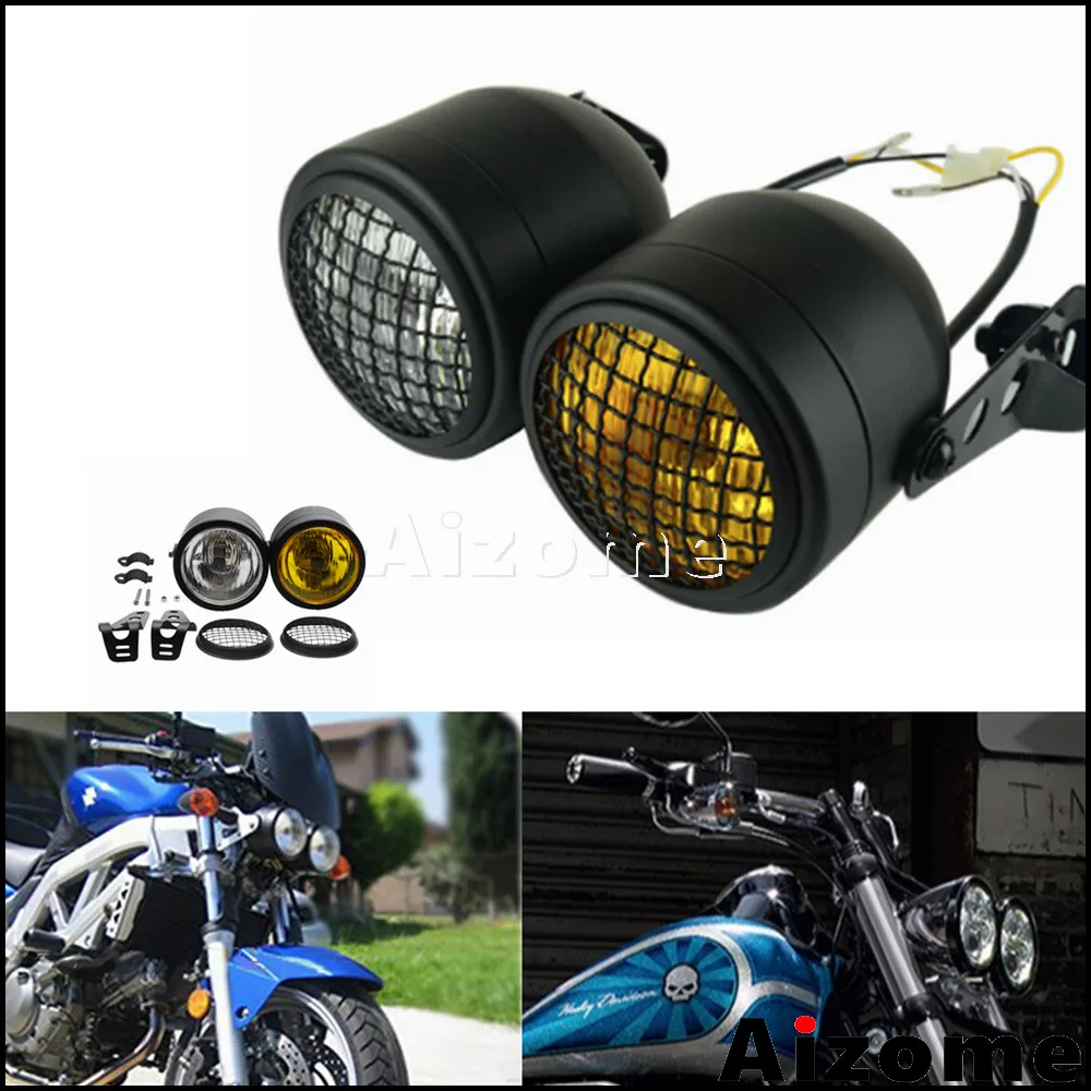 

Motorcycle Twin dominator Round Headlight Lamp 28-42mm Bracket Grill Mask Front Light For Harley Cafe Racer Chopper Triumph