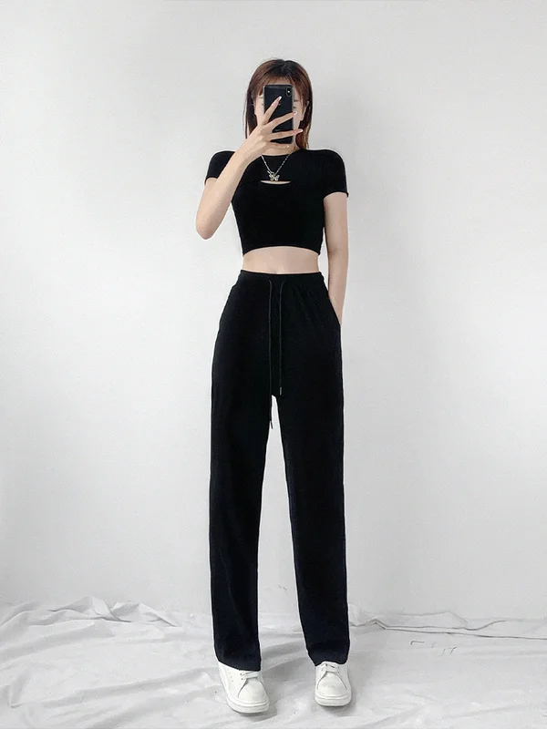 

Spring Ice Silk Wide-Leg Pants Women's Thin High Waist Rac
