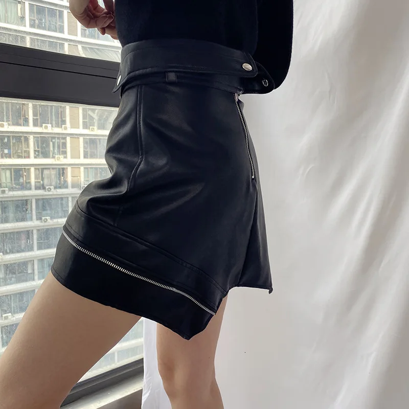 Женская Асимметричная юбка DEAT модная кожаная с ремнем на молнии весна-лето 2020