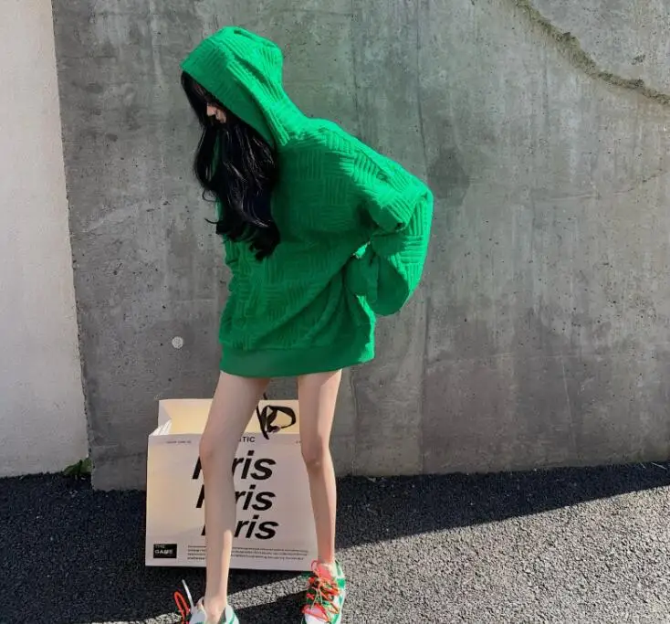 Роскошная зеленая толстовка с капюшоном новинка 2022 Женская свободная в темные